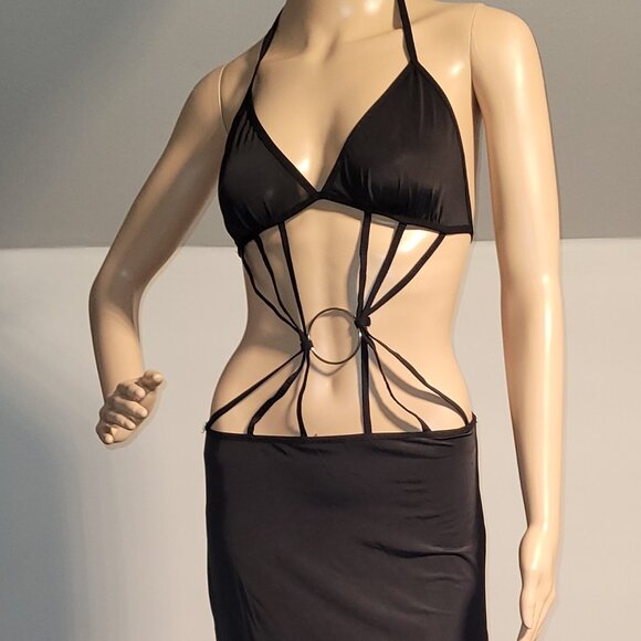 Sexy Women Black Long Dress With Long Slits on both Sides Small SL6036-2 - Picture 1 of 6